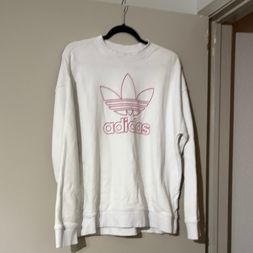 Adidas White Sweatshirt with Pink Logo